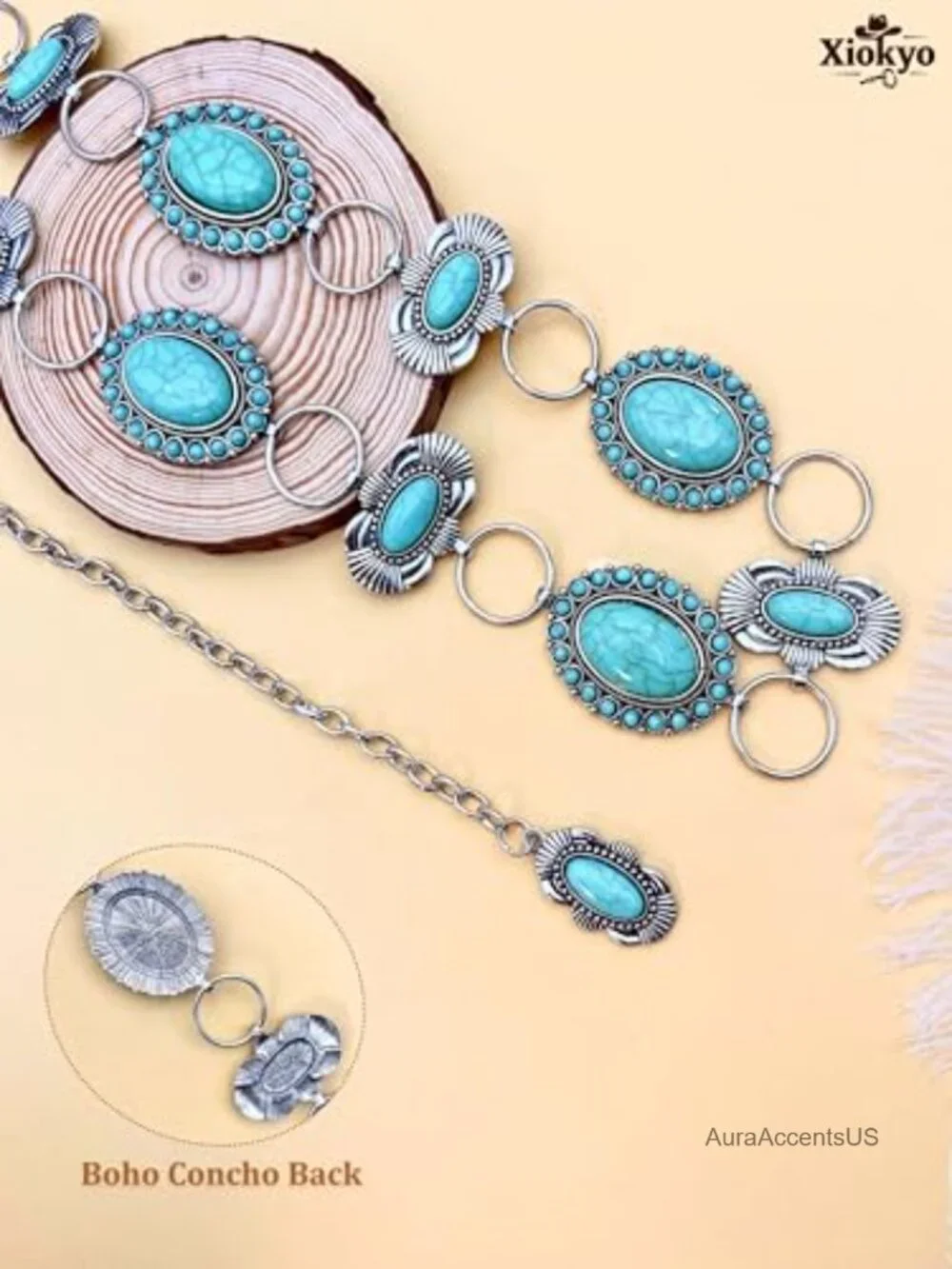 Vintage Western Turquoise Concho Chain Belt for Women